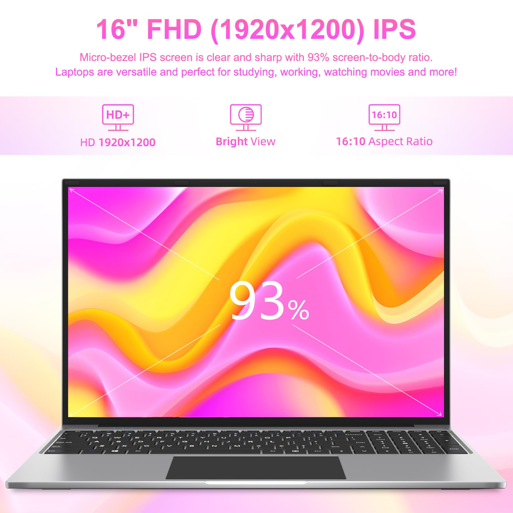 Amazon.com: Laptop 16”, 16GB DDR5 512GB SSD, Quad Core N100 CPU(Up